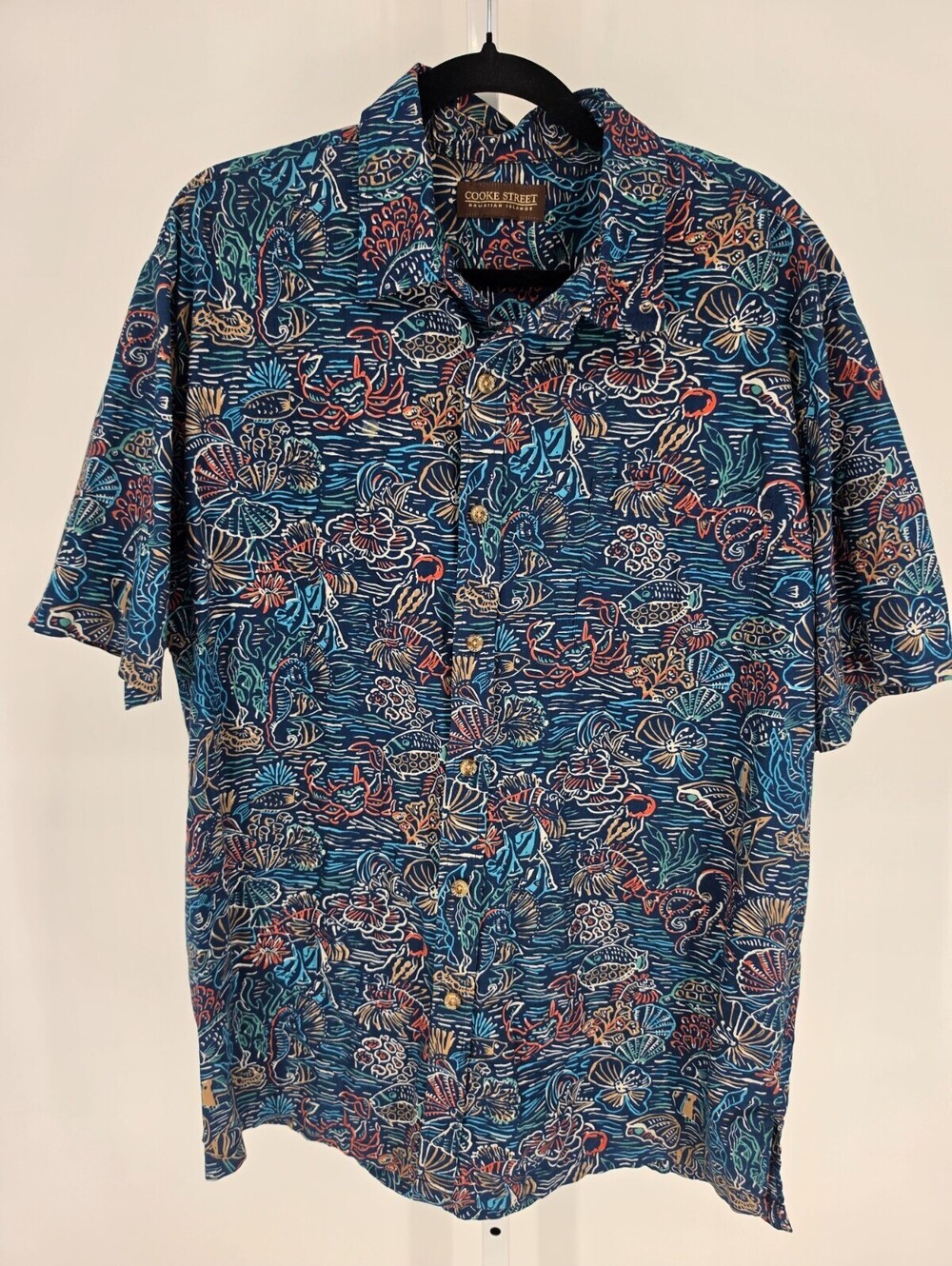 Cooke Street Mens Sz XL Short Sleeve Button Up Hawaiian Shirt Fish Ocean Print